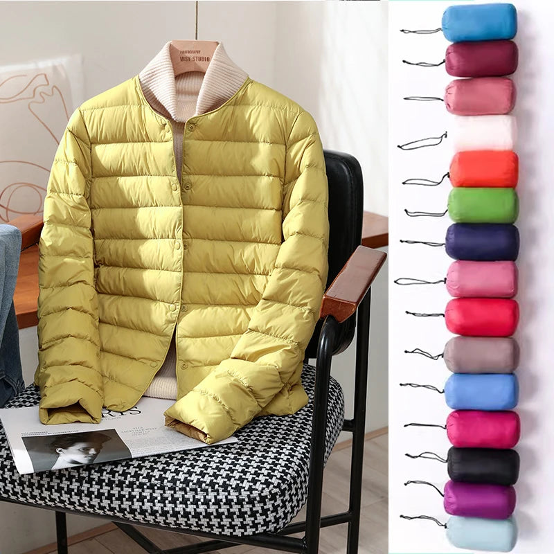 Dynamic- Autumn Winter Women's Ultra-Light White Duck Down Jacket – Slim Fit, Warm Packable Puffer Coat