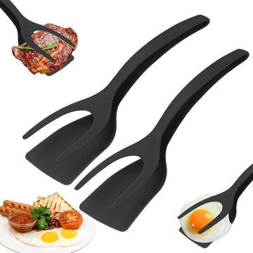Dynamic- 2-in-1 Grip & Flip Spatula Tongs – Non-Stick Nylon Egg Flipper for Pancakes, Omelets, Fish & More